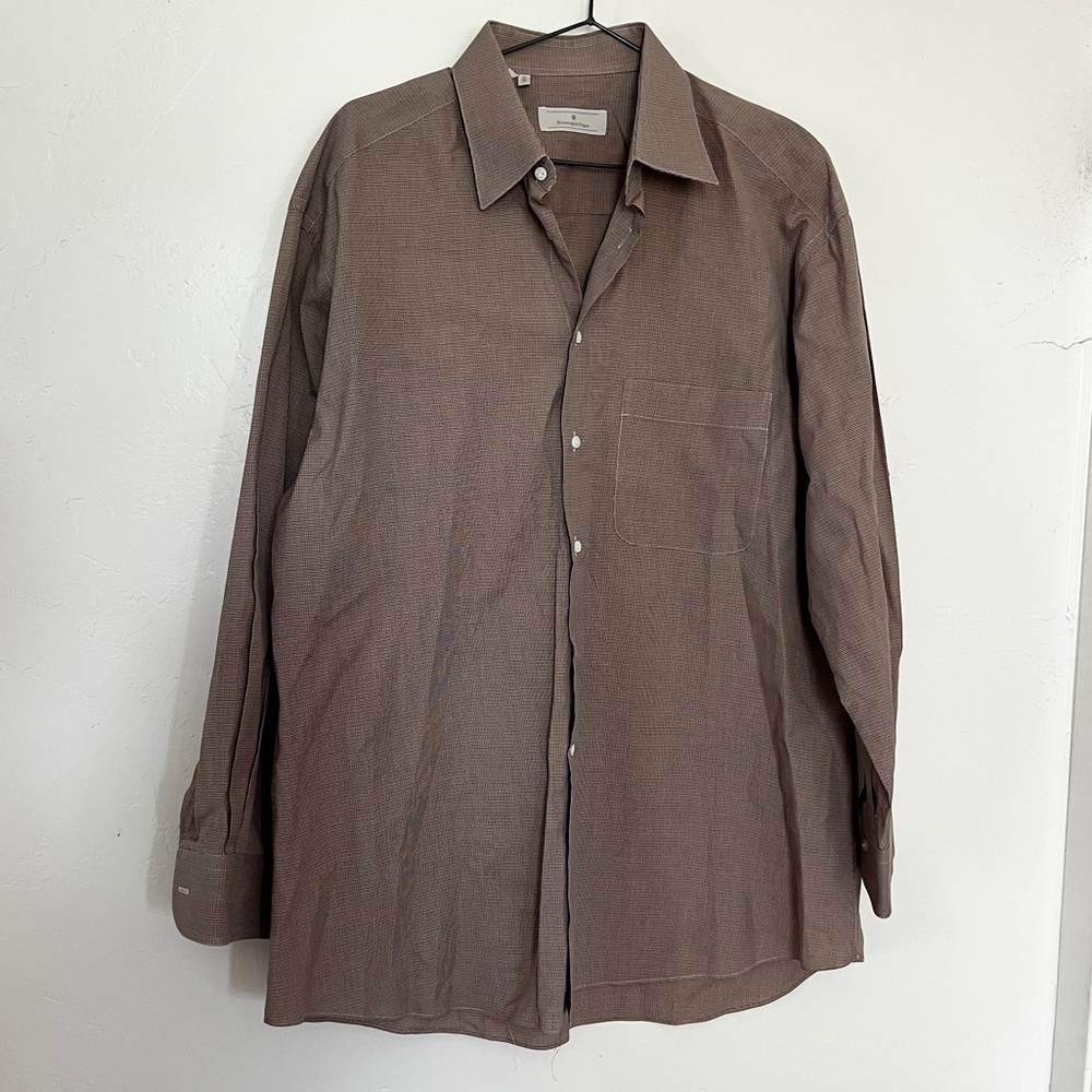 Ermenegildo Zegna Classic Microplaid Cotton Button Up Long Sleeve Office Shirt